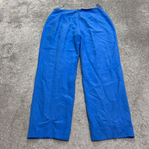 Donna Morgan Silk Linen Trouser Dress Pants Womens 16 Royal Blue High Rise Work - Picture 1 of 14